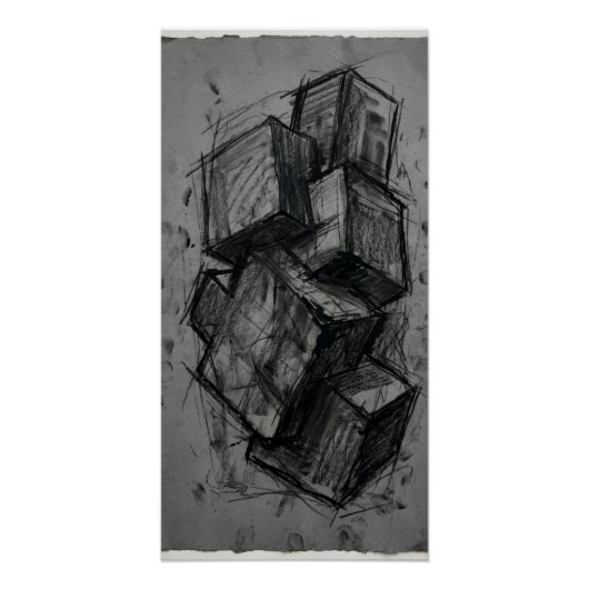 Abstracte geometrische kubusposter van houtskool perfect poster (Voorkant)