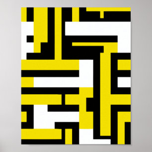 Abstracte geometrische kunst in geel, wit en zwart poster