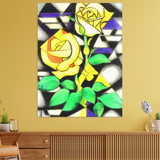 Abstracte geometrische kunst met gele rozen canvas afdruk (Insitu (Woonkamer))