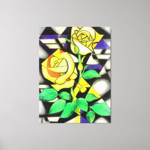 Abstracte geometrische kunst met gele rozen canvas afdruk