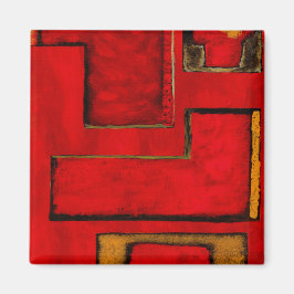 Abstracte Geometrische kunst met rood zwart schild Magneet