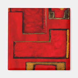 Abstracte Geometrische kunst met rood zwart schild Magneet