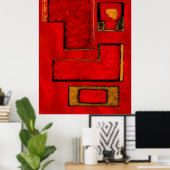 Abstracte Geometrische kunst met rood zwart schild Poster (Thuiskantoor)