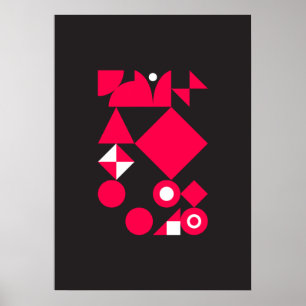 Abstracte geometrische kunst (rood, zwart en wit)  poster