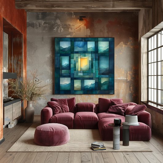 Abstracte geometrische landschapskunst - blauw en  perfect poster