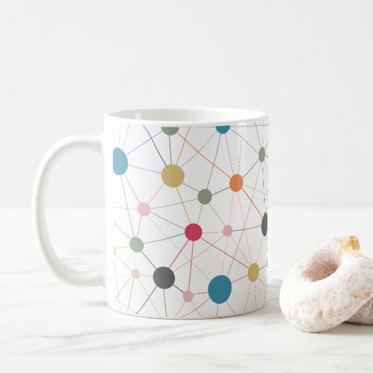 Abstracte geometrische lijnen en stippen in kleur koffiemok (Met donut)