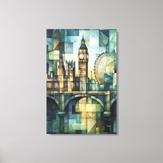 Abstracte geometrische Londense skyline met Big Be Canvas Afdruk (Voorkant)
