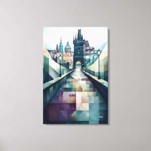 Abstracte geometrische luchtlijn van Praag Charles Canvas Afdruk