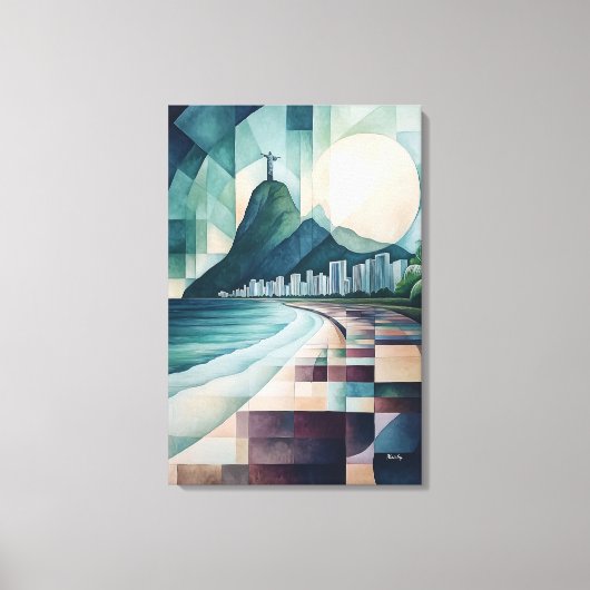 Abstracte geometrische luchtlijn van Rio de Janeir Canvas Afdruk (Voorkant)