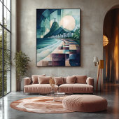 Abstracte geometrische luchtlijn van Rio de Janeir Canvas Afdruk