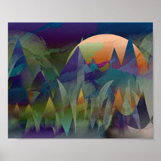 ABSTRACTE GEOMETRISCHE MAAN-BERG LANDSCHAP POSTER (Voorkant)