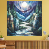 Abstracte geometrische maanverlichte vallei met ri canvas afdruk (Insitu (Woonkamer))