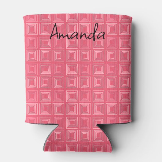 abstracte geometrische modieuze sixties roze blikjeskoeler (Achterkant)