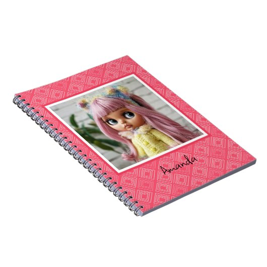 abstracte geometrische modieuze sixties roze notitieboek (Rechterzijde)