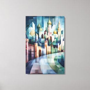 Abstracte geometrische Moskouwe skyline met Kremli Canvas Afdruk
