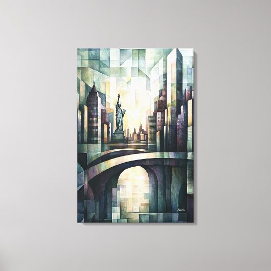 Abstracte geometrische New York Skyline Standbeeld Canvas Afdruk (Voorkant)