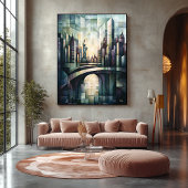 Abstracte geometrische New York Skyline Standbeeld Canvas Afdruk