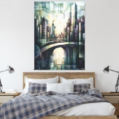 Abstracte geometrische New York Skyline Vrijheidsb Canvas Afdruk (Insitu (Slaapkamer))