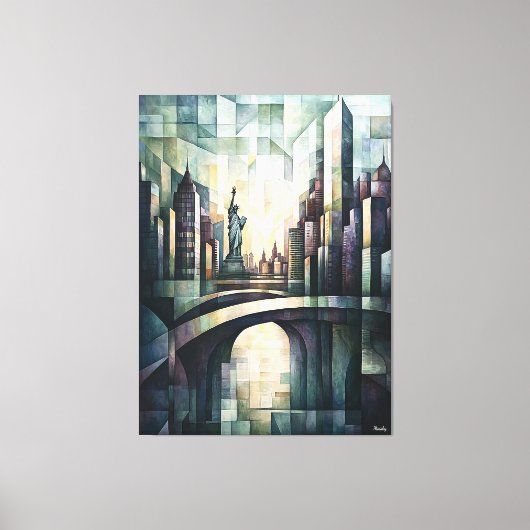 Abstracte geometrische New York Skyline Vrijheidsb Canvas Afdruk (Voorkant)