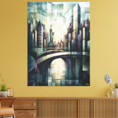Abstracte geometrische New York Skyline Vrijheidsb Canvas Afdruk (Insitu (Woonkamer))