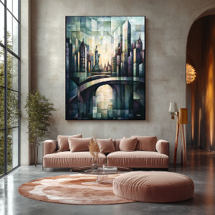 Abstracte geometrische New York Skyline Vrijheidsb Canvas Afdruk