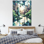 Abstracte geometrische New York Skyline Vrijheidsb Canvas Afdruk (Insitu (Slaapkamer))