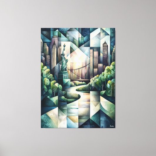Abstracte geometrische New York Skyline Vrijheidsb Canvas Afdruk (Voorkant)