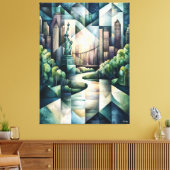 Abstracte geometrische New York Skyline Vrijheidsb Canvas Afdruk (Insitu (Woonkamer))