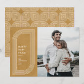 Abstracte Geometrische nieuwjaarsfotokaart - Gold Aankondiging (Voorkant / Achterkant)