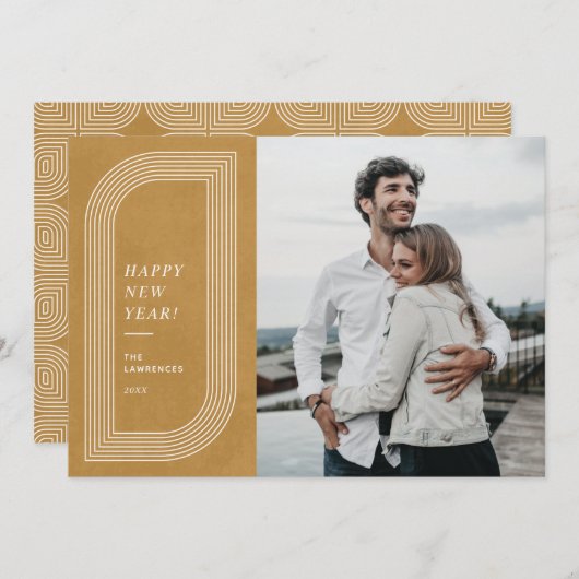 Abstracte Geometrische nieuwjaarsfotokaart - Gold Aankondiging (Voorkant / Achterkant)