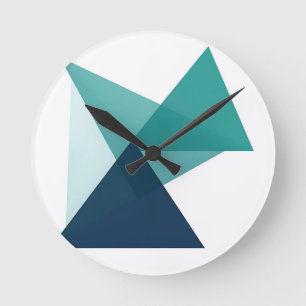 Abstracte Geometrische Origami Turkooisblauw Ronde Klok