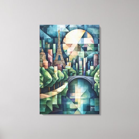 Abstracte geometrische Parijse skyline met Eiffelt Canvas Afdruk (Voorkant)