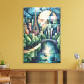 Abstracte geometrische Parijse skyline met Eiffelt Canvas Afdruk (Insitu (Woonkamer))