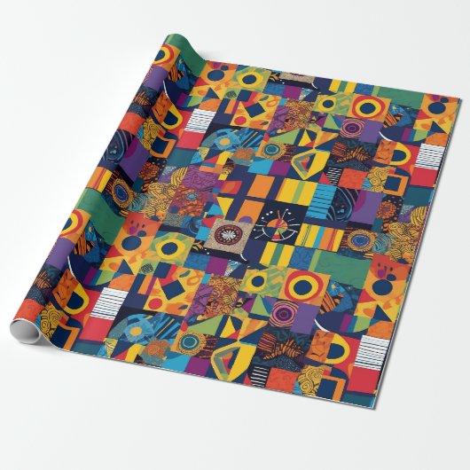 Abstracte geometrische patchwork Afro-Amerikaanse  Cadeaupapier (Uitgerold)