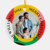 Abstracte geometrische patroonfoto Vrolijk kerstfe Keramisch Ornament (Voorkant)