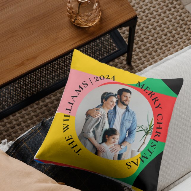Abstracte geometrische patroonfoto Vrolijk kerstfe Kussen (Abstract Geometric Pattern Photo Merry Christmas Throw Pillow)
