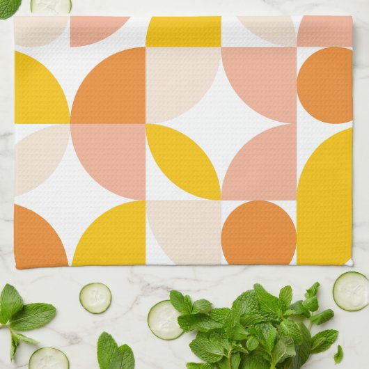 Abstracte geometrische patroonperzik Oranje geel Theedoek (Gevouwen)