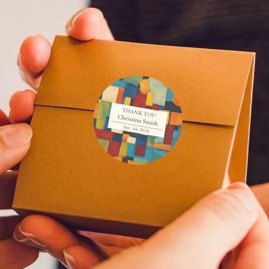 Abstracte geometrische retro pensionering dank u ronde sticker