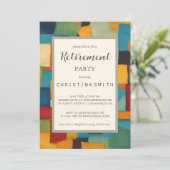 Abstracte geometrische retro speelse pensioenparti kaart (Staand voorkant)