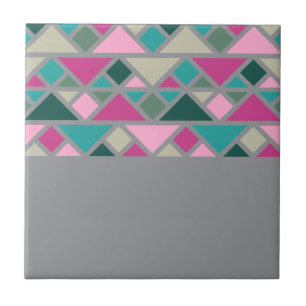 Abstracte geometrische roze fuchsia turquoise grij tegeltje