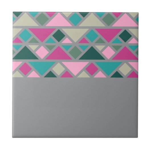 Abstracte geometrische roze fuchsia turquoise grij tegeltje (Voorkant)