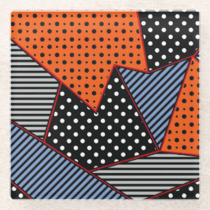 Abstracte geometrische samenstelling: Oranje blauw Glazen Onderzetter