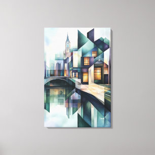 Abstracte geometrische skyline van Amsterdam met C Canvas Afdruk