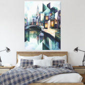 Abstracte geometrische skyline van Amsterdam met C Canvas Afdruk (Insitu (Slaapkamer))