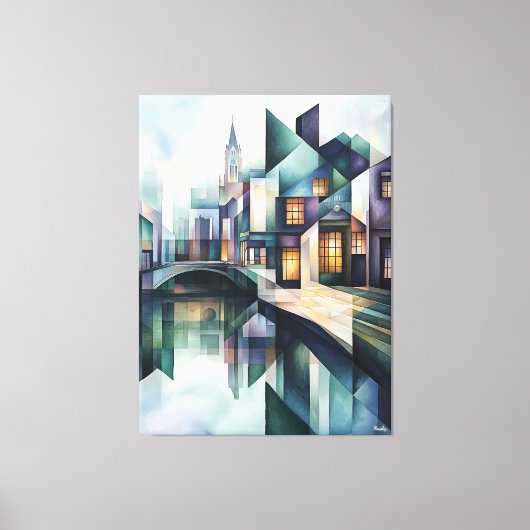 Abstracte geometrische skyline van Amsterdam met C Canvas Afdruk (Voorkant)