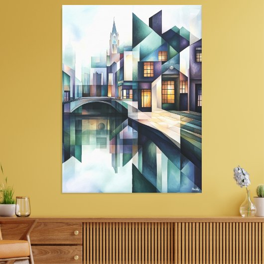 Abstracte geometrische skyline van Amsterdam met C Canvas Afdruk (Insitu (Woonkamer))