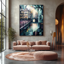 Abstracte geometrische skyline van Amsterdam met C Canvas Afdruk