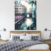 Abstracte geometrische skyline van Amsterdam met C Canvas Afdruk (Insitu (Slaapkamer))