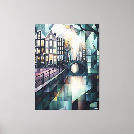 Abstracte geometrische skyline van Amsterdam met C Canvas Afdruk (Voorkant)