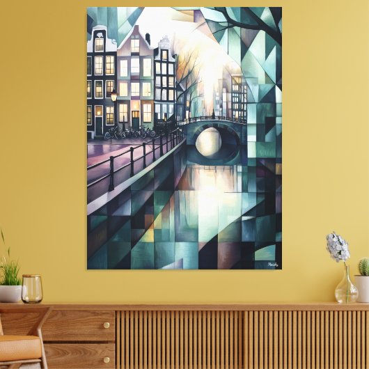 Abstracte geometrische skyline van Amsterdam met C Canvas Afdruk (Insitu (Woonkamer))